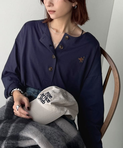 着回し力抜群♪リラックスシルエットで程よい抜け感◎胸刺繍ヘンリーネックトップス ce1020324