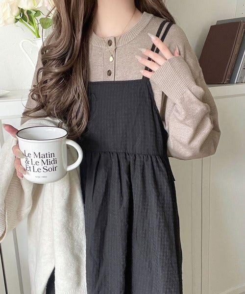 《Javaジャバコラボ》顔周りスッキリ&胸元刺繍で映える♪配色刺繍ヘンリーネックニット jv1240110
