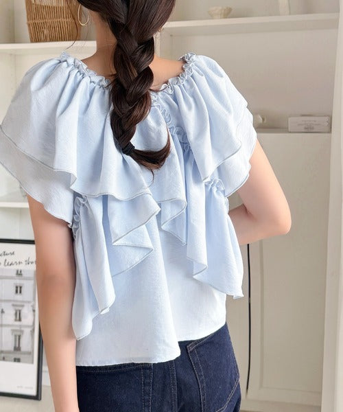 【mily bilet】ひらり、涼しげ。品ある甘さふわっと香る♪前後2wayノースリーブカシュクールブラウス mi1019151