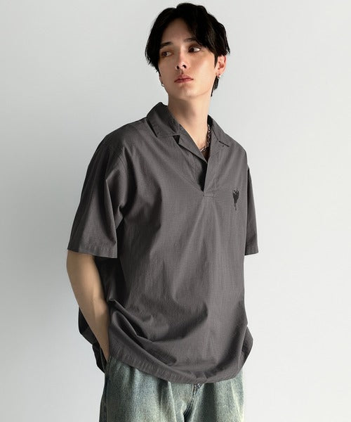 Cotton100%  Ripstop Open Collar Pullover Shirt／コットン100％リップストップ素材オープンカラープルオーバーシャツ co1150012