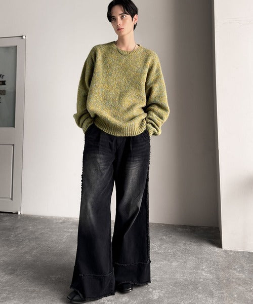 【Classical Origin】「深みのある大人に。」クルーネックミックスカラー糸ニット（長袖）/Crew neck mixed color knit ao1020308