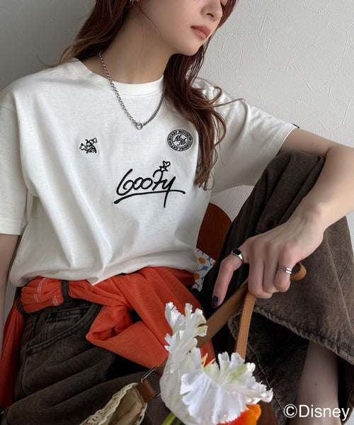 大人女子必見！　綿100％「ディズニー」サイン風刺繍Tシャツ（半袖） ce1330037