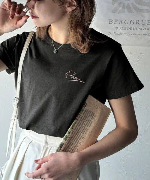 【sustaina+】こなれ感たっぷり。オーガニックコットン100％胸元PAEAN刺繍Tシャツ(半袖) ce1260401