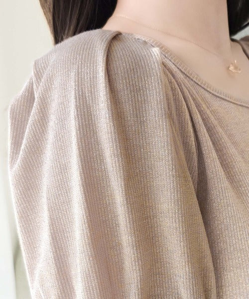 【mily bilet】きゅんとするシルエット。袖タックラメ混テレコリブ×異素材バルーントップス（半袖） mi1359056