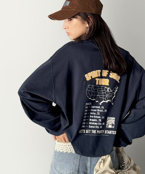 《JaVaジャバコラボ》「前後抜かりなし。」綿100%レコード盤レトロツアーロゴTシャツ（長袖） jo1150065
