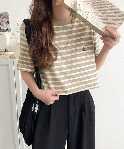 《Javaジャバコラボ》【sustaina+】大人の上級シンプル。滑らか綿100％ワンポイント刺繍Tシャツ jv1260113