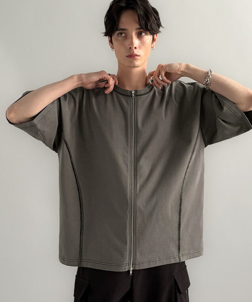 【Classical Origin】「1枚でも羽織でも。」インサイドアウト仕様2wayダブルジップTシャツ／Inside-Out Oversized Double-Zip 2way T-Shirt co1150018