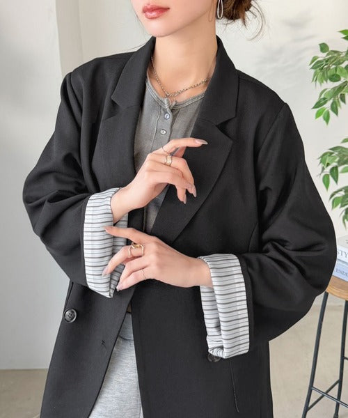 【mily bilet】折ってもかわいい♪春まで着れちゃう万能アイテム。裏地付きダブルボタンテーラードジャケット mi1329089