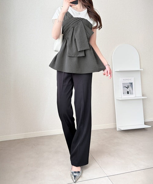 【mily bilet】忙しい朝も悩まない、初夏の一軍トップス。リボンビスチェドッキングTシャツ (半袖) mi1019145
