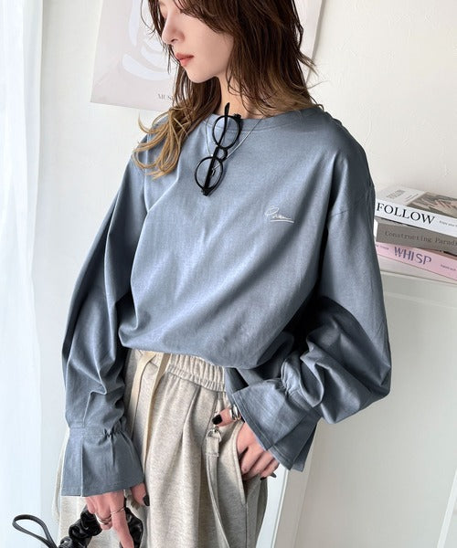 愛らしさを纏った。綿100％英字胸刺繍キャンディースリーブシルケットカットソー(長袖) ce1260394