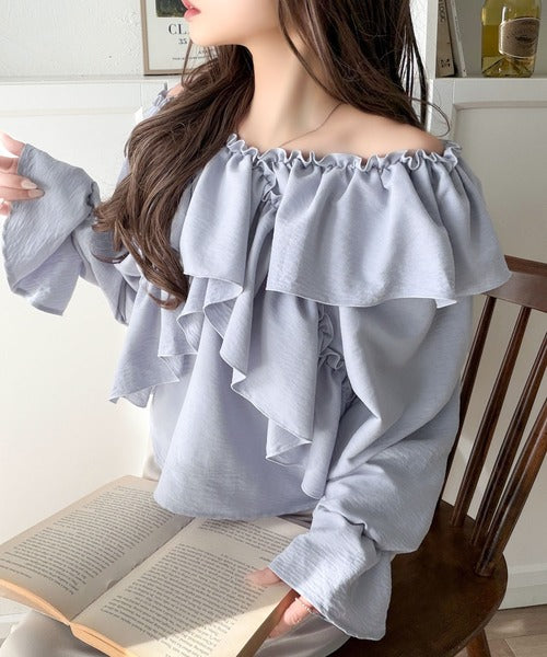 【mily bilet】大人の甘さがちょうどいい♪オフショル2wayキャンディースリーブカシュクールブラウス（長袖） mi1019127