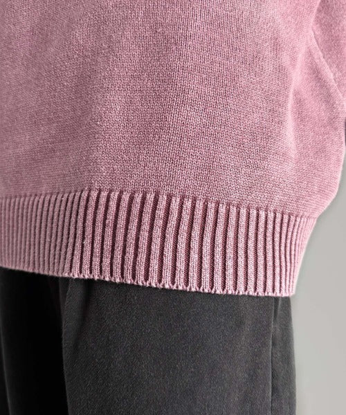 【Classical Origin】「自分ウケ最強。」綿100％刺繍入りピグメント加工Vネックセーター／Pigment-Dyed 100% Cotton Embroidered V-Neck Sweater co0780016