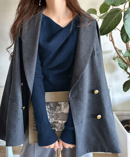 トレンド美スタイルで華奢魅せに。胸元ドレープデザインニット ce1260353