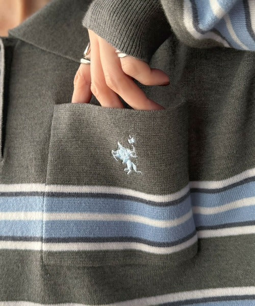 ふんわり柔らかな風合い。胸刺繍アソート配色ボーダーラガーニット（オーバーサイズ） ce1020380