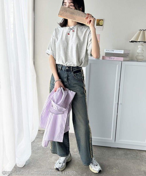【Sanrio characters/サンリオキャラクターズ】人気キャラ大集合！はぴだんぶいバック刺繍ビッグTシャツ(半袖) ce1350004