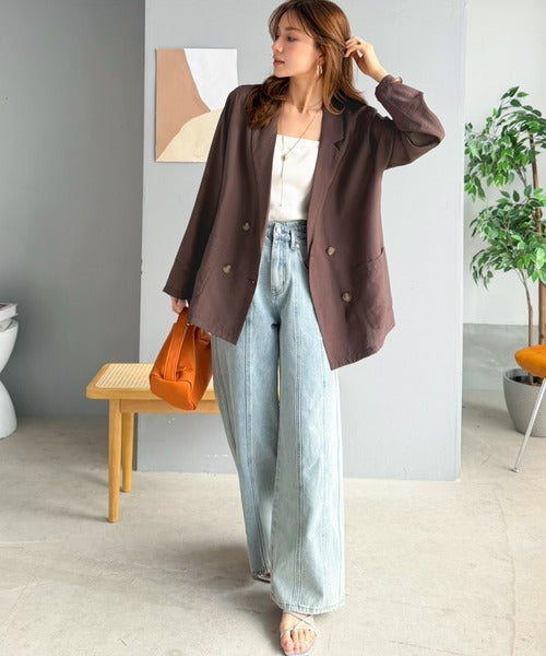 《marina×クラシカルエルフコラボ》【UVカット機能付き】余裕をまとう、さらり心地よい１枚。シアーダブルジャケット（長袖） ce1010616