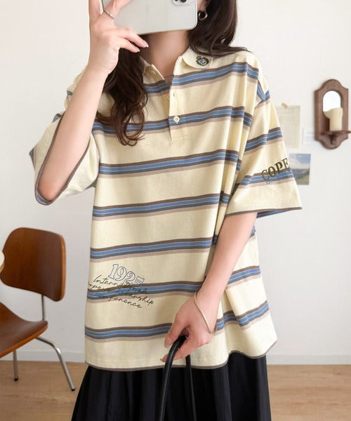 レトロ可愛いスタイルに。綿100％とび刺繍ポロシャツ（半袖） ce1330100