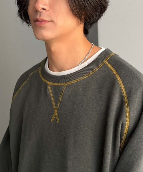 《JaVaジャバコラボ》シンプルじゃ物足りない。配色ステッチで差をつける。配色ステッチガゼット裏起毛スウェット（オーバーサイズ） jm1050391