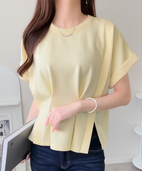 【mily bilet】ウエストラインを細魅せ♪スリット入りタックデザインカットソートップス（半袖） mi1329074