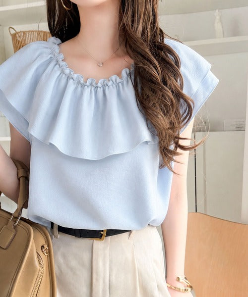 【mily bilet】ひらり、涼しげ。品ある甘さふわっと香る♪前後2wayノースリーブカシュクールブラウス mi1019151