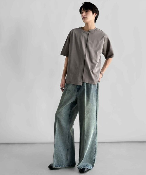 Asymmetric Stitch Design T-Shirt／アシンメトリーデザイン配色ステッチTシャツ co1150013