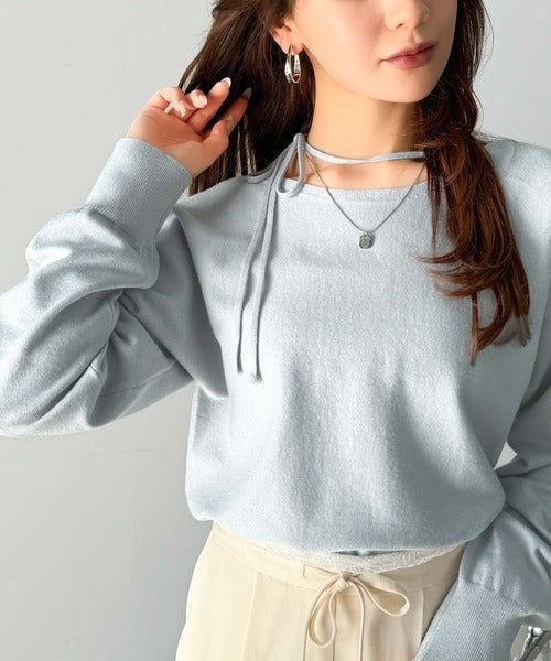 【mily bilet】レディライクなあざとニット。オフショル2WAYリボン紐付きニットプルオーバー mi1029112