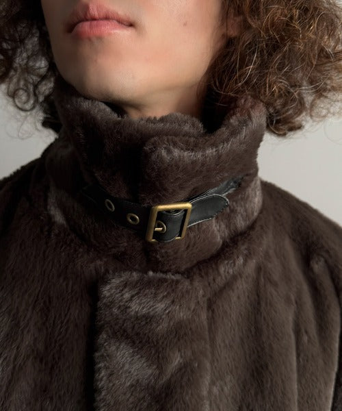 【Classical Origin】「3wayアレンジ可能。」ベルト襟フェイクファー素材ジャケット／Belted Collar Faux Fur Jacket co1150080