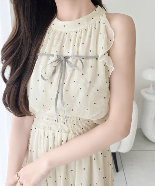 【mily bilet】女性らしさを引き立てるディテールが魅力。アメスリ リボンタイワンピース (ロング丈) mi1019120