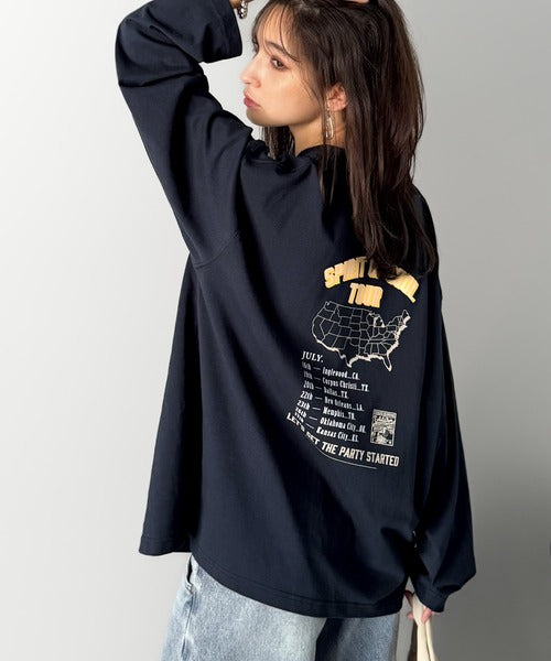《JaVaジャバコラボ》「前後抜かりなし。」綿100%レコード盤レトロツアーロゴTシャツ（長袖） jo1150065