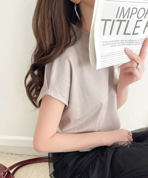 大人女子の上品ベーシック。綿100％シルケットモックネックフレンチTシャツ(刺繍) ce1260395