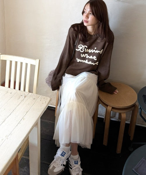 【mily bilet】デイリースタイルを華やかに彩る。コード刺繍ネップニットプルオーバー mi1359018