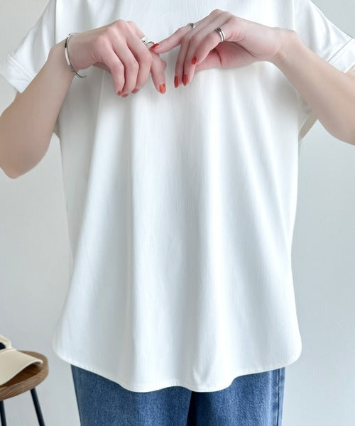 着るUV！ひんやりバックファスナードルマンスリーブ胸刺繍半袖トップス（接触冷感/UVカット/遮熱機能） ce1260389