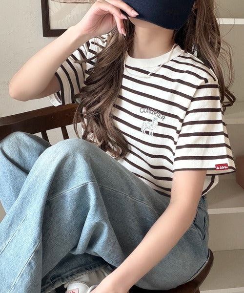 《JaVa ジャバコラボ》大人の遊び心をプラス。綿100％オオカミ刺繍Tシャツ（半袖） jv1330074