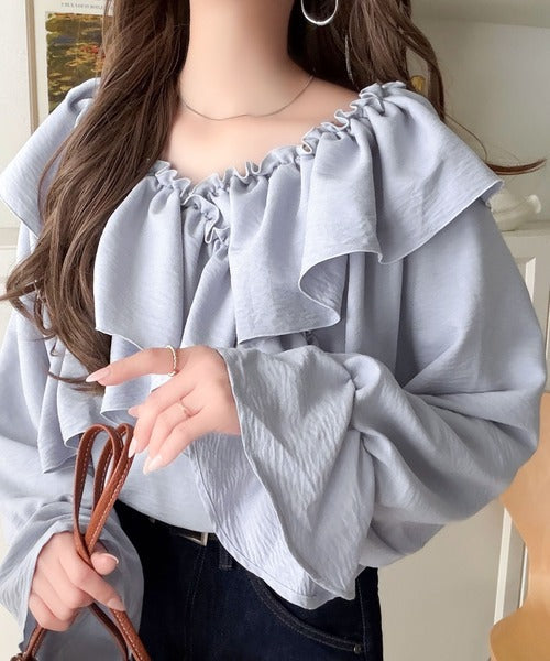 【mily bilet】大人の甘さがちょうどいい♪オフショル2wayキャンディースリーブカシュクールブラウス（長袖） mi1019127