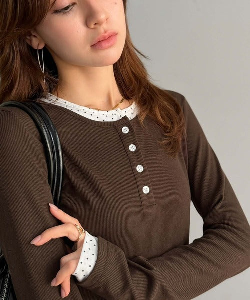 【mily bilet】重ね着いらずで、ひとクセ可愛い。レイヤードヘンリーネックカットソー（長） mi1359083