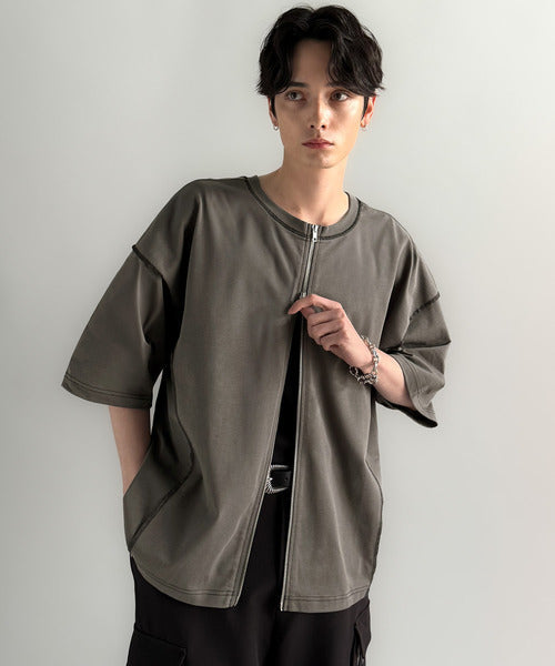 【Classical Origin】「1枚でも羽織でも。」インサイドアウト仕様2wayダブルジップTシャツ／Inside-Out Oversized Double-Zip 2way T-Shirt co1150018