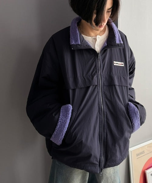 《JaVaジャバコラボ》暖か、想像以上。ナイロン×ボア リバーシブルスタンドカラーブルゾン jm1070231