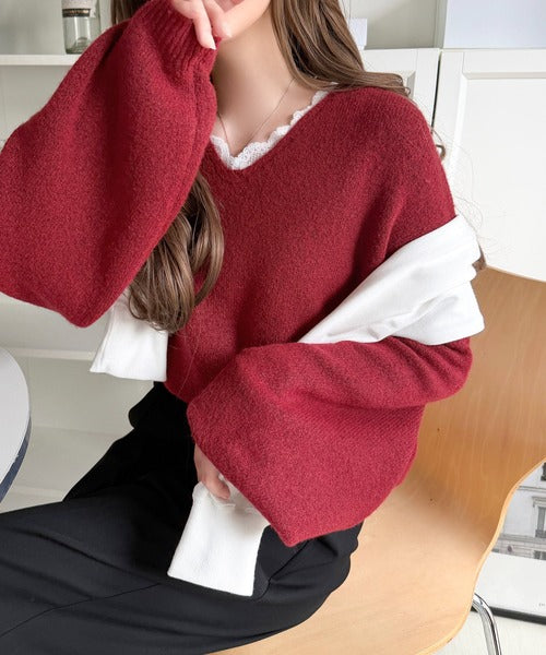 【mily bilet】着るだけで垢抜ける大人フェミニン。レースドッキングふわもちニット mi1029194