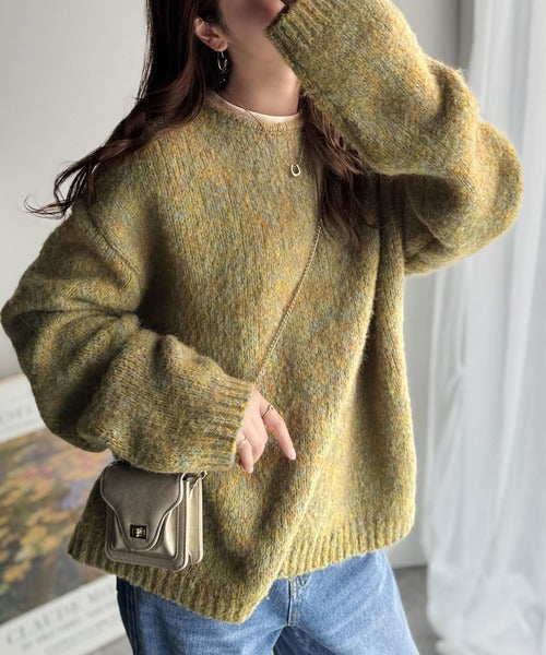【Classical Origin】「深みのある大人に。」クルーネックミックスカラー糸ニット（長袖）/Crew neck mixed color knit ao1020308