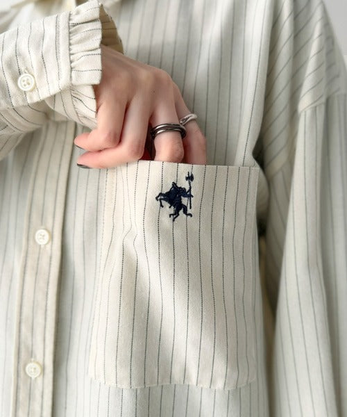 袖先に甘さを添えて。刺繍＆胸ポケット付き 柄アソート起毛シャツ(チェック/ストライプ柄) ce1010666