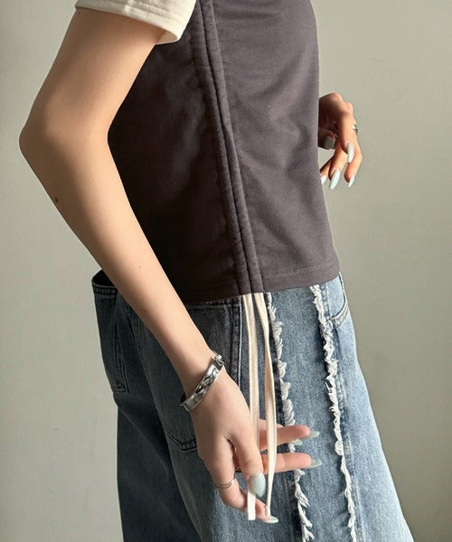 【mily bilet】サイドの絞りが可愛いさプラス。プレート使いラグランTシャツ（半袖） mi1329027