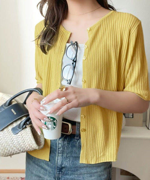 大人のこなれ感。シアーリブニット半袖カーディガン ce1260416