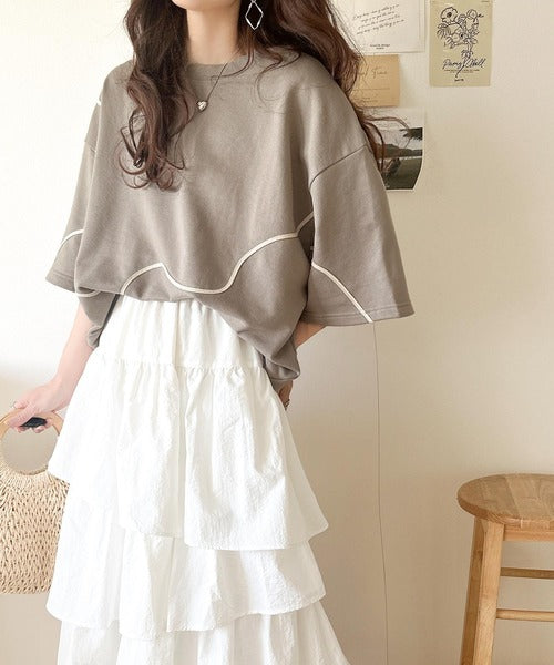 立体感のある刺繍がトレンドムード。paeanバック ウェーブコード刺繍 BIG刺繍 オーバーサイズ スウェット トップス ce1260418