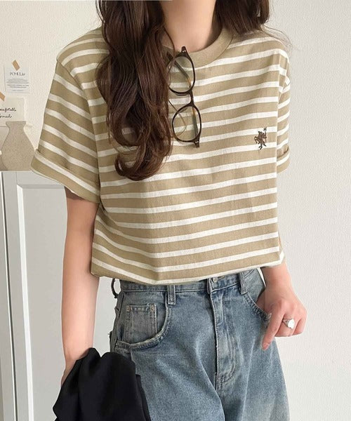 《Javaジャバコラボ》【sustaina+】大人の上級シンプル。滑らか綿100％ワンポイント刺繍Tシャツ jv1260113