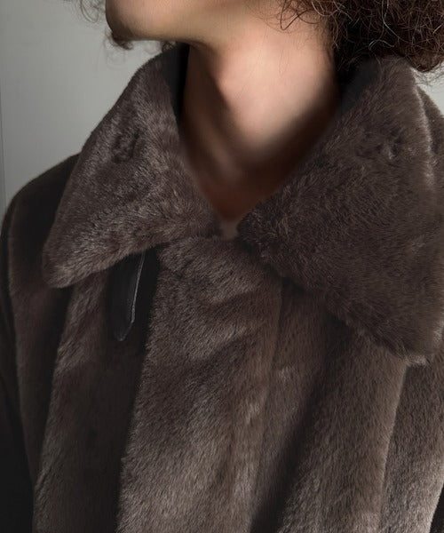 【Classical Origin】「3wayアレンジ可能。」ベルト襟フェイクファー素材ジャケット／Belted Collar Faux Fur Jacket co1150080