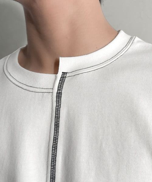 Asymmetric Stitch Design T-Shirt／アシンメトリーデザイン配色ステッチTシャツ co1150013