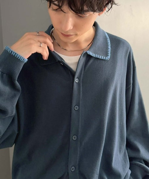 《JaVaジャバコラボ》さりげない配色で着こなしに差を。ステッチ配色ショート丈ニットシャツ jo1150087