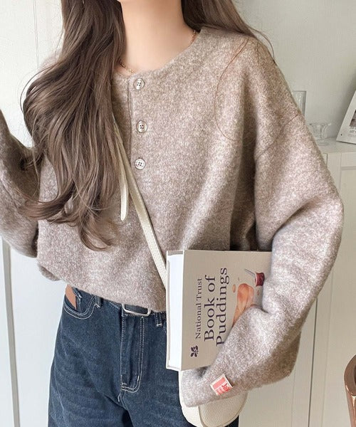 《JaVaジャバコラボ》ボーダー＆無地で大人女子のリアルバイ◎ヘンリーネックラガーニットプルオーバー（長袖） jv1020270