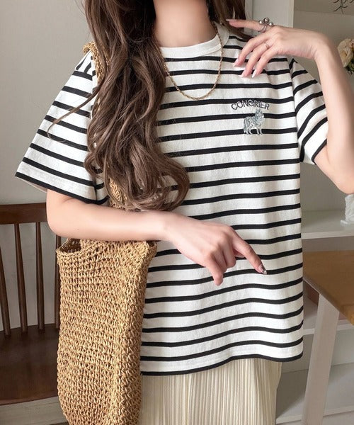 《JaVa ジャバコラボ》大人の遊び心をプラス。綿100％オオカミ刺繍Tシャツ（半袖） jv1330074