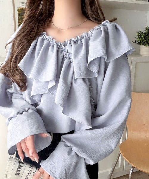 【mily bilet】大人の甘さがちょうどいい♪オフショル2wayキャンディースリーブカシュクールブラウス（長袖） mi1019127